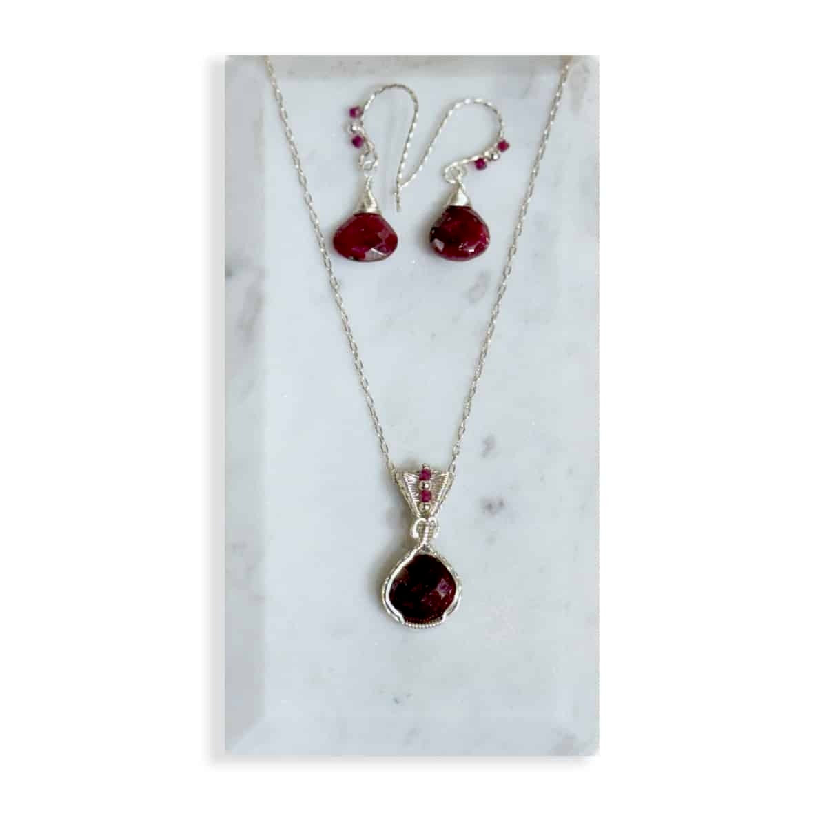 Ruby Pendant and Earrings Set
