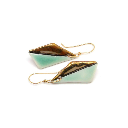 Porcelain Dangle Earring with Gold Luster (turquoise, gold)