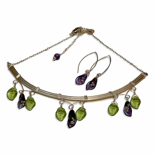 Amethyst Calla Lily Set Earrings and Necklace