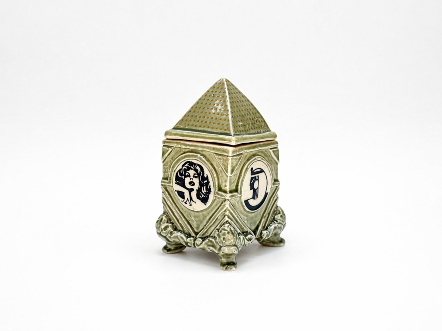 Small Light Green Lidded Box with Pyramid Lid