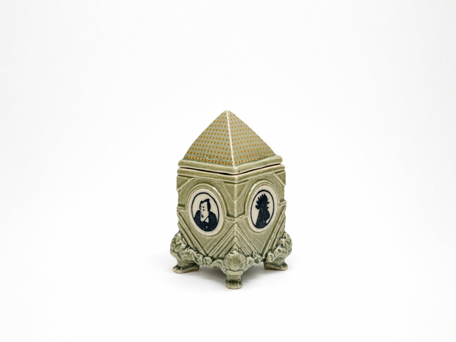 Small Light Green Lidded Box with Pyramid Lid