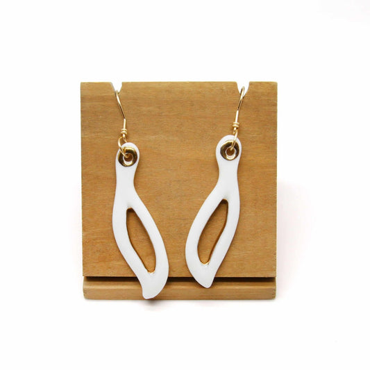 Porcelain Dangle Earring with Gold Luster (white, open inside)