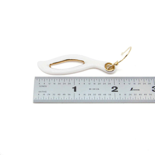 Porcelain Dangle Earring with Gold Luster (white, open inside)