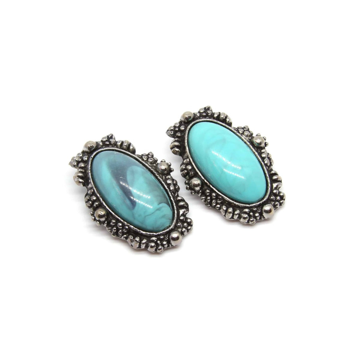 Vintage Turquoise and Silver Clip On Earrings