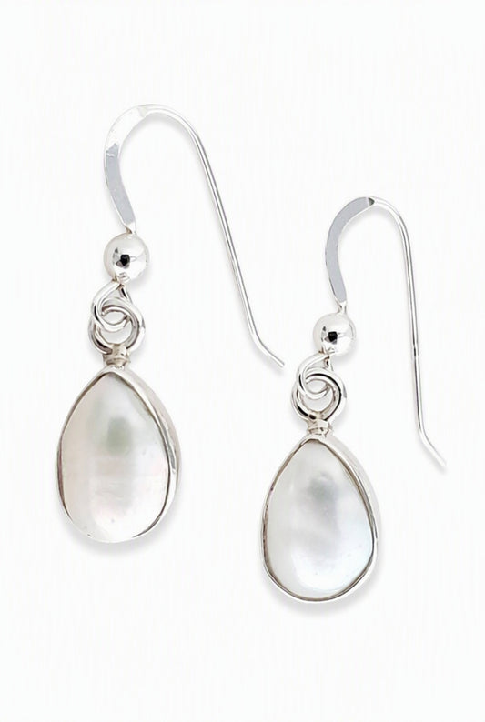 Sterling Silver Bezeled Teardrop Earring - Pearl