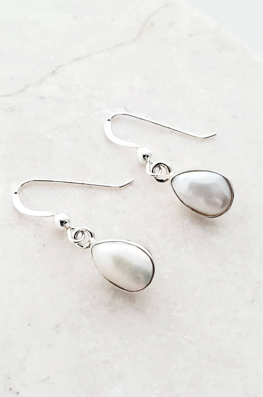 Sterling Silver Bezeled Teardrop Earring - Pearl