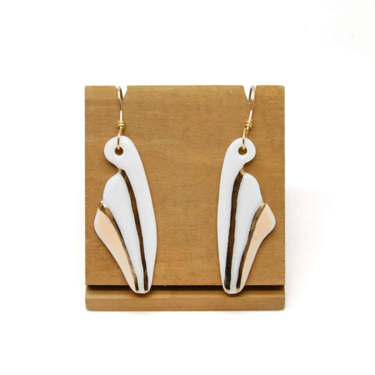Porcelain Dangle Earring with Gold Luster (pink, white deco)