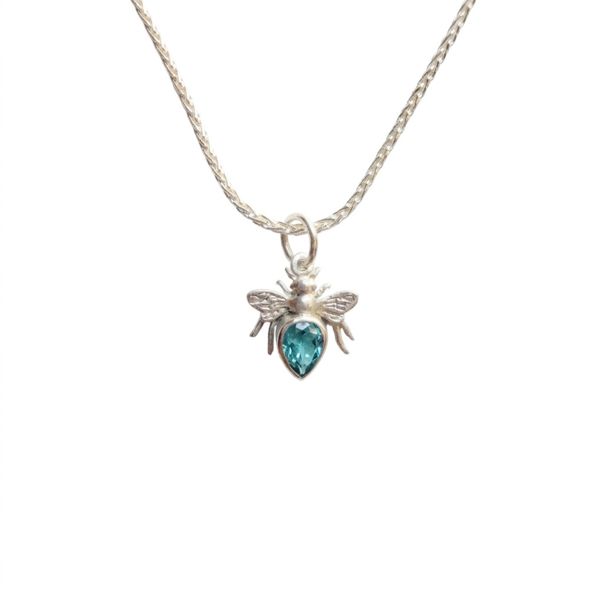 Sterling Bee Charm Pendant (Aqua-Blue)