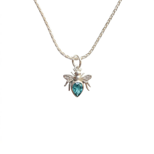 Sterling Bee Charm Pendant (Aqua-Blue)