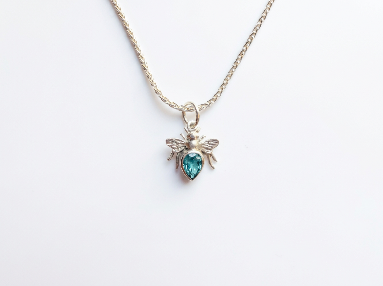 Sterling Bee Charm Pendant (Aqua-Blue)