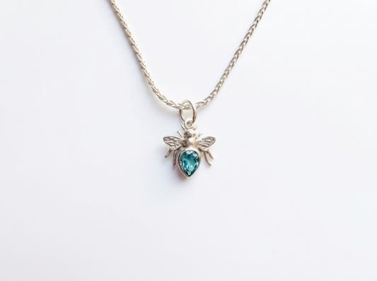 Sterling Bee Charm Pendant (Aqua-Blue)