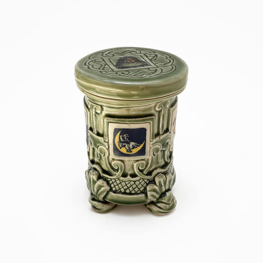 Green Art Deco Lidded Container with Orange Interior