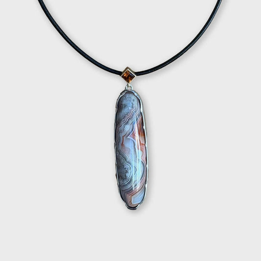 Sterling and 14k Gold Mexican Lace Agate Pendant II