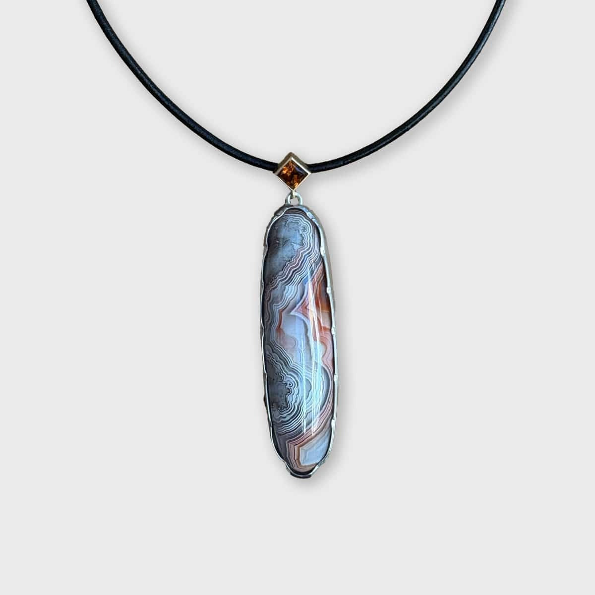 Sterling and 14k Gold Mexican Lace Agate Pendant II