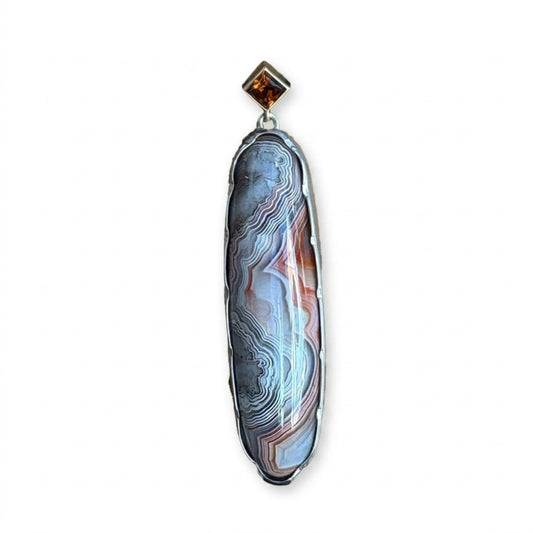 Sterling and 14k Gold Mexican Lace Agate Pendant II