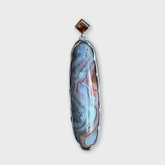 Sterling and 14k Gold Mexican Lace Agate Pendant II