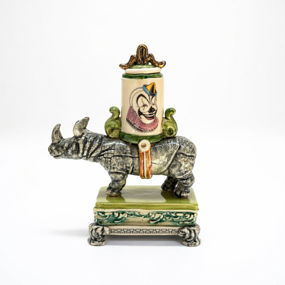 Rhino with Lidded Container & Plinth