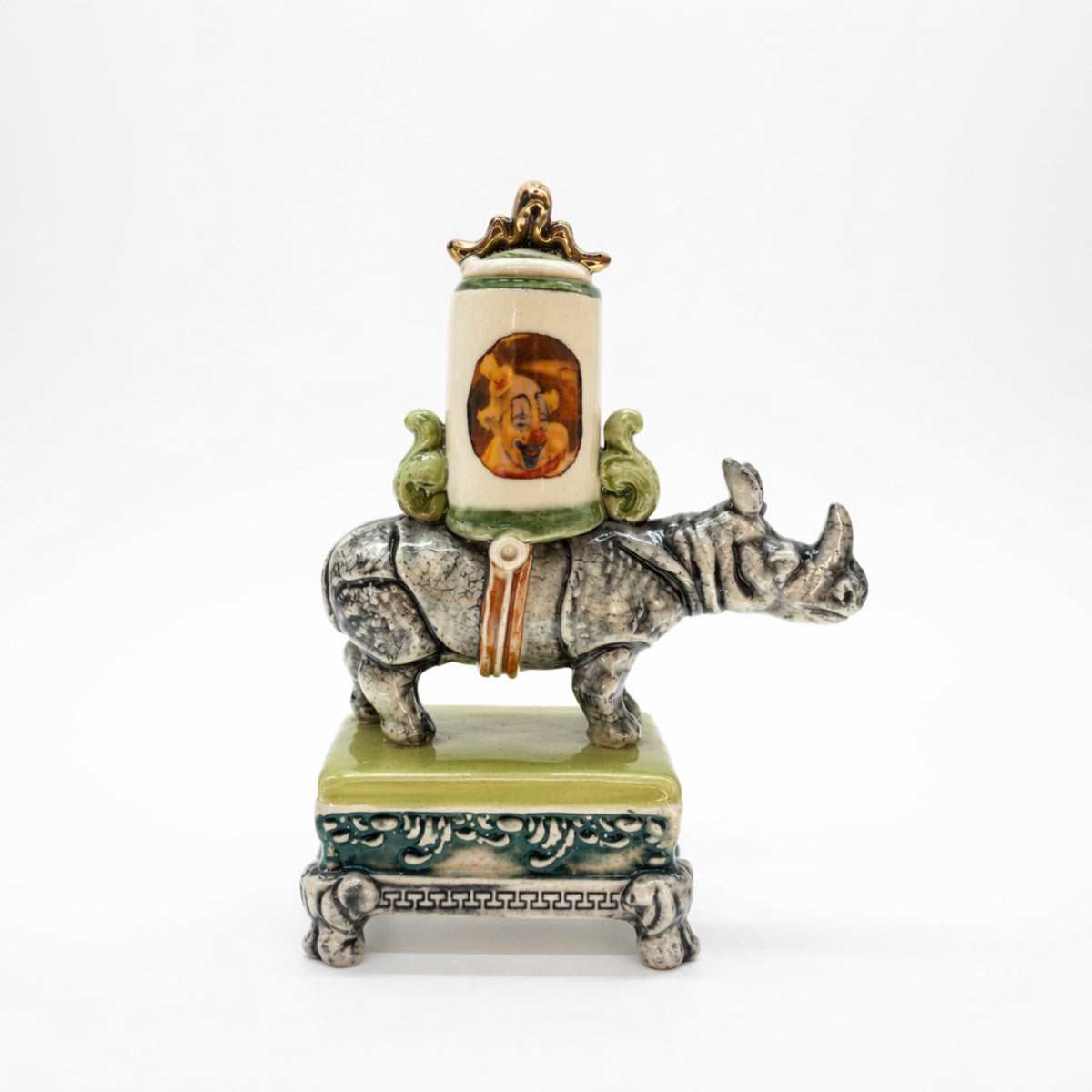Rhino with Lidded Container & Plinth