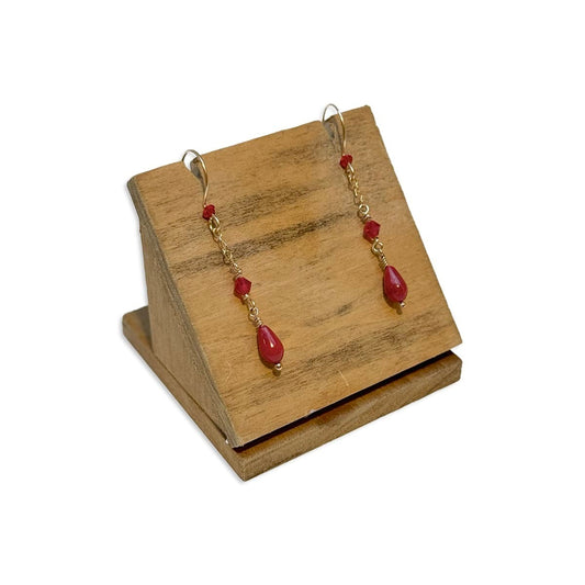 Coral and Swarovski Drop Earrings