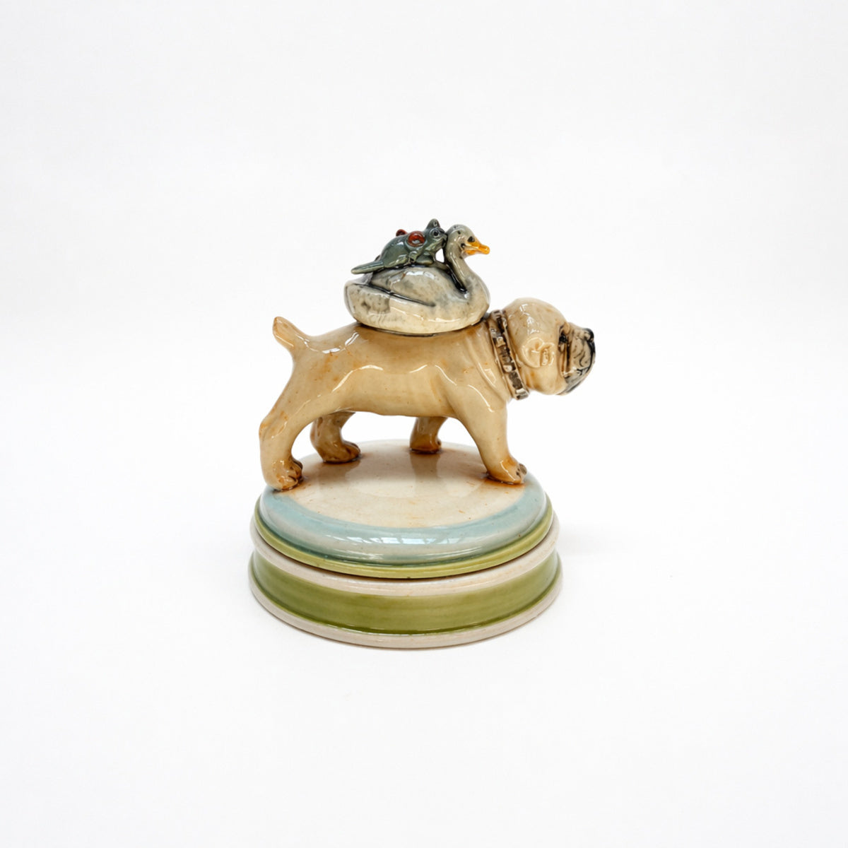 Lidded Container “Bull Dog with Friends”
