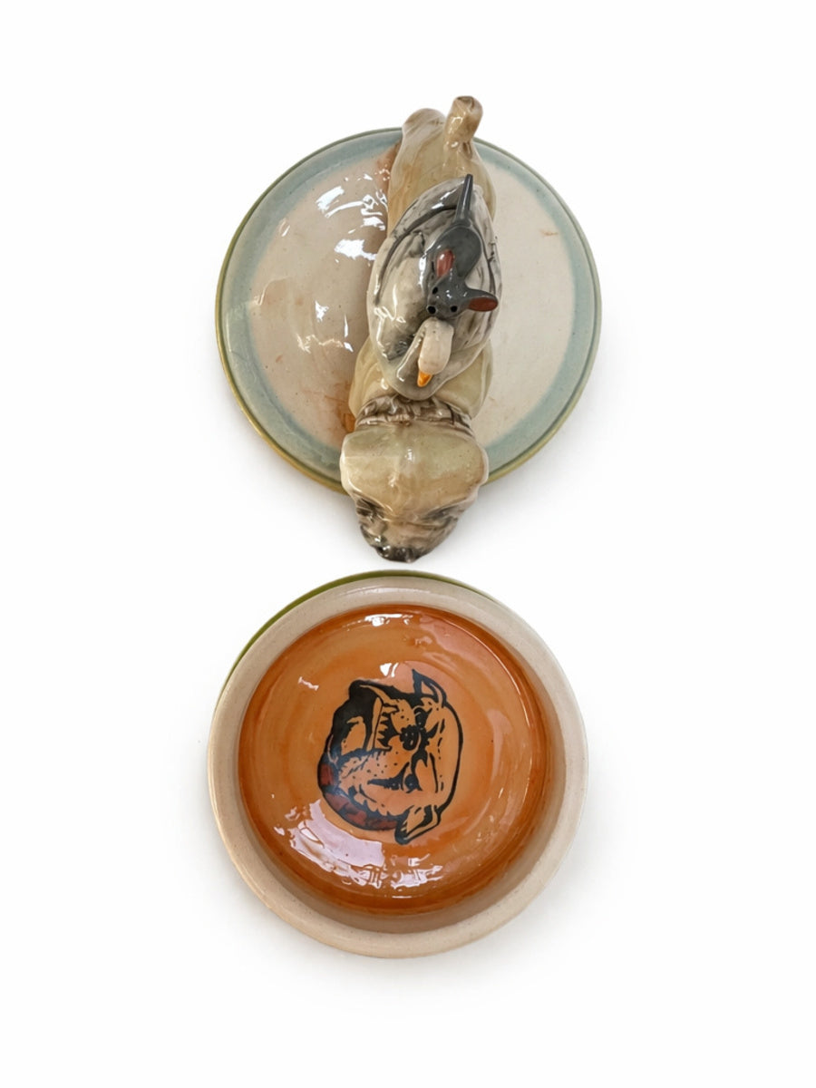 Lidded Container “Bull Dog with Friends”