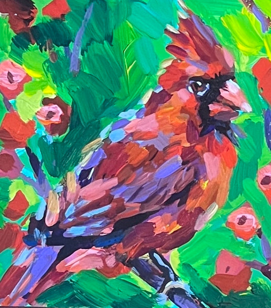 Radiant Cardinal with Green Background