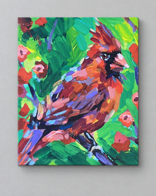 Radiant Cardinal with Green Background