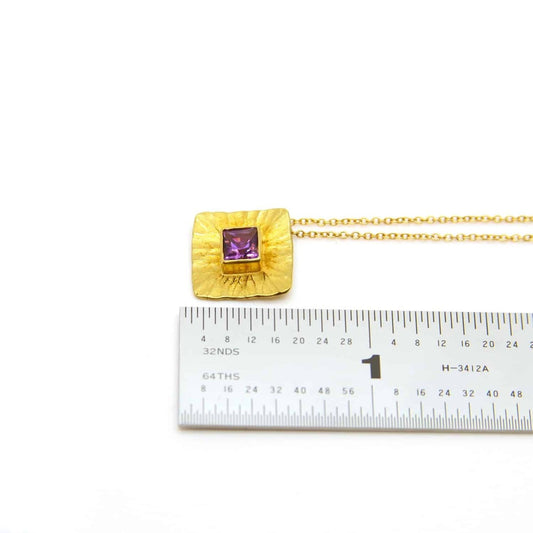 18k Gold Radiant Square Pendant with Amethyst