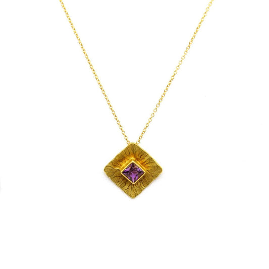 18k Gold Radiant Square Pendant with Amethyst