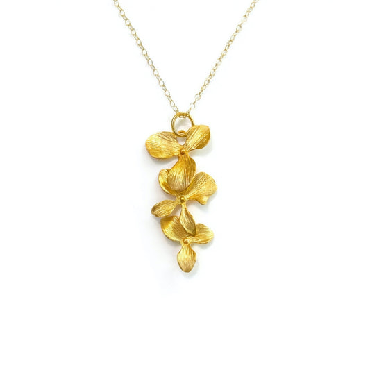 Gold Orchid Cascade Necklace