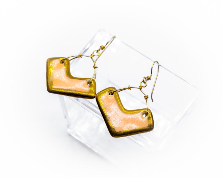 Slipped - Porcelain Dangle Tiered/Wired Earring with Gold Luster (Orange)