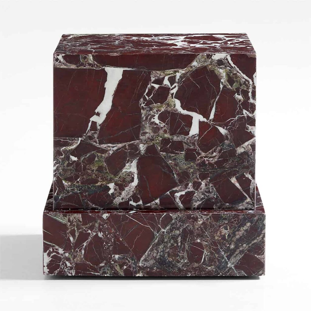 La Sienna Piccolo dark red marble plinth side table by Athena Calderone